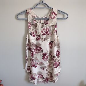 Aritzia Wilfred Sevres Floral Silk Trim Cream Sleeveless Top Blouse‎ XS